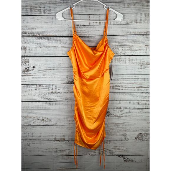Wild Fable Orange Ruched Mini Dress Satin Small NEW Y2K Bodycon Bright Y2K Prep - Picture 2 of 8